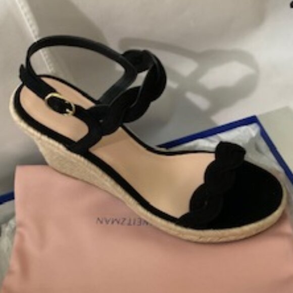 Stuart Weitzman Black Suede Wedge Espadrille - NEW - Picture 1 of 3
